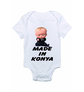 Erkek Bebek Beyaz Made In Konya Baskılı Zıbın Body