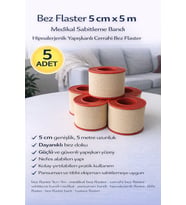 Bez Flaster 5 cm x 5 m Medikal Sabitleme Bandı Hipoalerjenik Yapışkanlı Cerrahi Bez Flaster 5 ADET