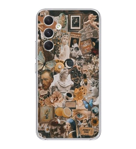 Samsung Galaxy M34 5G Uyumlu Aesthetic Sanatsal Kolaj Desenli Şeffaf Telefon Kılıfı