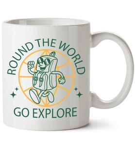 Round The World Go Explore Baskılı Porselen Kupa Bardak