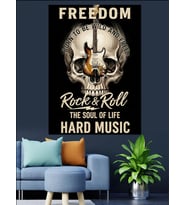 Rock Müzik Kafatası Amblemi Dekoratif Kanvas - Mdf Ahşap Tablo