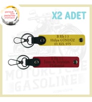 Kırmızı-Sarı, Motor Severlere, İsim Plaka ve B Rh (-) Yazılı Özel Tasarım Hediye 2'li Anahtarlık Set