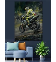 Yarışan Modern Spor Motosiklet Sürücüsü Dekoratif Kanvas - Mdf Ahşap Tablo