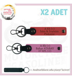 Tüm Sürücüler İçin Özel İsim Plaka ve A Rh (+) Kan Grubu Yazılı x2 Anahtarlık, Nar Çiçeği-Pembe-Laci