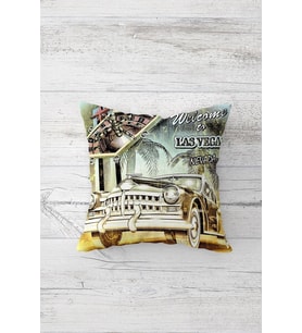 Vintage Araba Desenli Çift Tarafı Baskılı Gizli Fermuarlı Yastık Kılıfı Kırlent Koltuk Yastık Kılıfı (Gri)