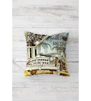 Vintage Araba Desenli Çift Tarafı Baskılı Gizli Fermuarlı Yastık Kılıfı Kırlent Koltuk Yastık Kılıfı (Gri)