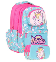 Kaukko Kids Toys Kız Çocuk Turkuaz Pembe 3D Unicorn Şekilli İlkokul Çantası ve Kalemlik Seti (L5155+L8155)