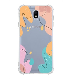 Samsung Galaxy J7 Pro  Köşe Korumalı Antişok Kapak Karışık Renkler Tasarımlı Şeffaf Silikon Kılıf