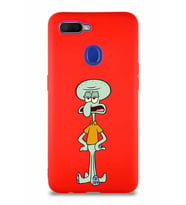 Oppo A5S Soft Premier Kapak Squidward Dokunaç Tasarımlı Silikon Kılıf - Kırmızı (Şeffaf)