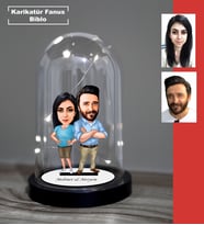 Kişiye Özel Gelin Damat Tasarımlı Işıklı Karikatür Fanus Biblo - Romantik Çiftlere Özel Hediye!