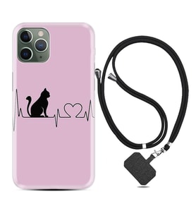 Apple iPhone 11 12 13 14 Pro Max Kılıf Boyun Askılı Silikon Pink Cat Heart 1303