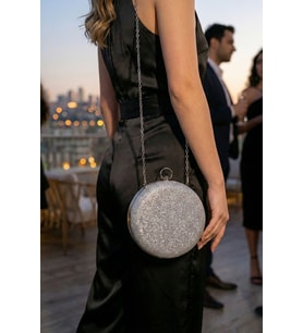 Yuvarlak Model Simli Düğün Nişan Gelin Kadın Abiye Clutch Çanta