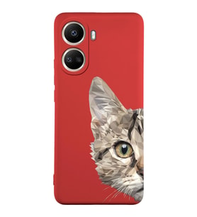 Vivo Y16 Uyumlu Lansman Kılıf Catface Tasarımlı İçi Kadife Kapak-Kırmızı (Şeffaf)