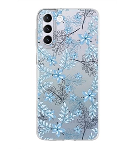 Samsung Galaxy S21 Plus Kapak Floral Mavi Tasarımlı Şeffaf Silikon Kılıf