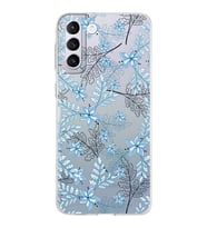 Samsung Galaxy S21 Plus Kapak Floral Mavi Tasarımlı Şeffaf Silikon Kılıf