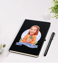 BK Gift Kişiye Özel Öğretmen Karikatürlü Siyah Defter Kalem Seti - 4