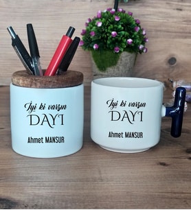 İyi Ki Varsın Dayı Hediye Sepeti Kupa Bardak T Kulplu, Kalemlik Hediyeleri Dayıya Doğum Günü Hediyesi (Model 2)