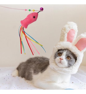 Renkli Zilli Kedi Balık Tutma Oyun Oltası Kırılmaz Peluş Balıklı Oyuncağı Olta 90 cm (Karışık)