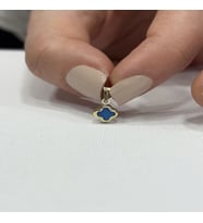 14 Ayar Altın Taşlı Mini Yonca Kolye Ucu (Mavi)