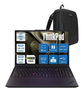 Lenovo Thinkpad P16V Gen3 Intel Core Ultra 7 255H 48GB 8tb SSD 8GB/RTXPRO2000 Blackwell 16" Wuxga IPS 400NITS 60Hz Wi-Fi7 Windows 11 Pro Taşınabilir Iş Istasyonu 21RS000BTXP53 + Zettaçanta