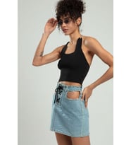 sifu tekstil  Kadın Zincir Askılı Straples Spor Triko Büstiyer Crop Top SFYZ1011 (Siyah)
