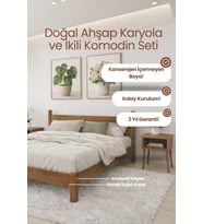 Mi̇rage Model Masif Ahşap Karyola ve 2 Adet Komodin Kolay Kurulum Fırınlanmış İthal Sibirya Çamı 120x200 Yatak Uyumlu 2 Adet Komodin