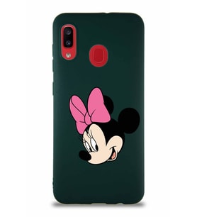 Samsung Galaxy A30 Soft Premier Kapak Minnie Mouse-B Tasarımlı Silikon Kılıf - Yeşil (Şeffaf)
