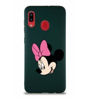 Samsung Galaxy A30 Soft Premier Kapak Minnie Mouse-B Tasarımlı Silikon Kılıf - Yeşil (Şeffaf)