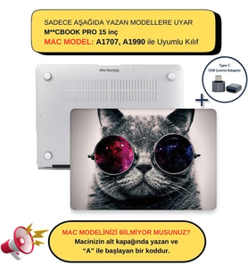 MacBook Pro 15 Kedili Desenli Kılıf A1707 A1990 Uyumlu TPU Sert Kılıf İnce Hafif Koruyucu Kapak 2016-2019 R-182