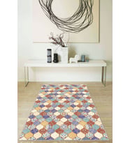 Çok Renkli Çini Desen Kaymaz Tabanlı Dekoratif Halı RV231 - 100 x 160 cm