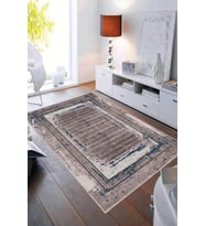 Bej Mavi Modern Klasik Kaymaz Tabanlı Dekoratif Halı AR216 - 100 x 160 cm