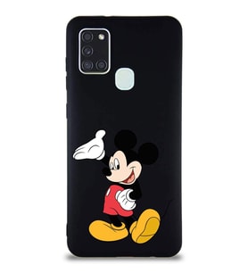 Samsung Galaxy A21S Soft Premier Kapak Mickey Mouse-C Tasarımlı Silikon Kılıf - Siyah (Şeffaf)