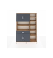 Arges Dolap 10 Raflı Tek Çekmeceli 4 Kapaklı 132x30x195 Çam-Antrasit/Antrasit