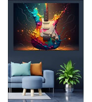 Renkli Boyalı Elektro Gitar Dekoratif Kanvas - Mdf Ahşap Tablo