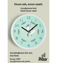İsme Özel Kaykaylı Sevimli Martı Çocuk Odası Duvar Saati Orta Boy 30 cm Beyaz Camlı Sessiz