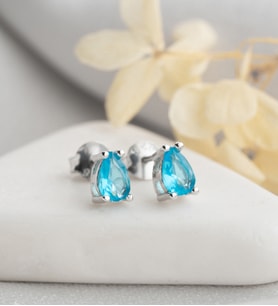 925 Ayar Gümüş Rodyum Kaplama Aquamarine Taşlı Kalp Model Küpe