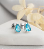 925 Ayar Gümüş Rodyum Kaplama Aquamarine Taşlı Kalp Model Küpe (Turkuaz)