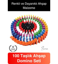 Ahşap Domino Taşları 100 Parça Renkli Motor Beceri Anasınıfı Okul Öncesi Eğitim Eğlenceli Oyun Seti