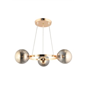 Gold 3 Lü Halka Füme Glop Camlı Modern Avize
