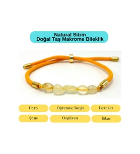 Sertifikalı Natural Sitrin Doğal Taş Makrome Bileklik Ayarlanabilir Ölçü