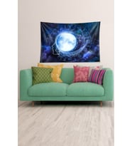 Astroloji Horoscope Burçlar Temalı Leke Tutmaz Kadife Doku Kumaş Duvar Örtüsü Duvar Halısı Tapestry (Lacivert-Beyaz)