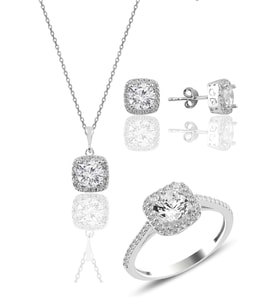 Söğütlü Silver Gümüş rodyumlu zirkon taşlı kare üçlü set