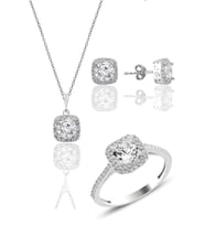 Söğütlü Silver Gümüş rodyumlu zirkon taşlı kare üçlü set
