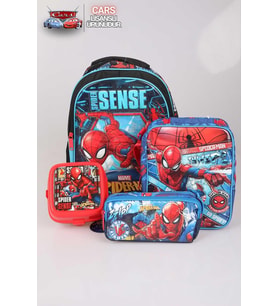 LİSANSLI SPIDERMAN OKUL,BESLENME VE KALEM ÇANTASI İLE 2 KATLI BESLENME KABI/LUNCH BOX SETİ (Kırmızı)