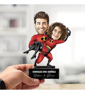 Kişiye Özel Süper Kahraman Sevgililer Sevgiliye Hediye Karikatürlü Biblo