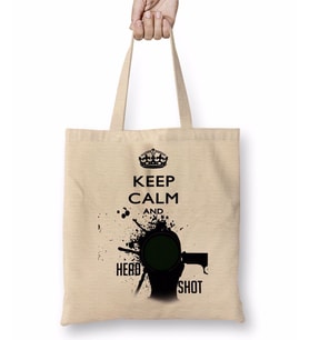 Keep Calm And Head Shot Bez Çanta Uzun Saplı