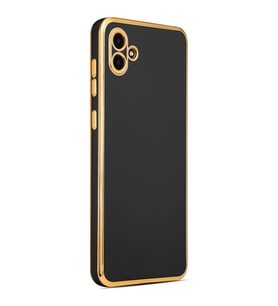 Samsung Galaxy A04 Kılıf Kenarları Gold Kamera Korumalı Renkli Pastel Silikon Siyah BARK (Siyah)