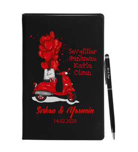 Sevgililer Gününe Özel Siyah Defter Kalem Seti 13