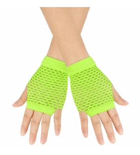 80’ler 90’lar Retro Neon Yeşil File Parmaksız Kısa Eldiven 11 cm