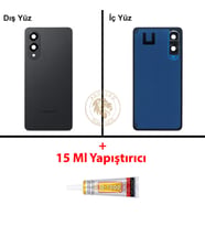 Samsung Galaxy S25 Edge Siyah Renk Lensli Arka Kapak + B7000 Yapıştırıcı Arka Cam Batarya Kapağı Pil Kapağı Lazer Kesim Back Cover Galaxy S25 Edge Uyumlu